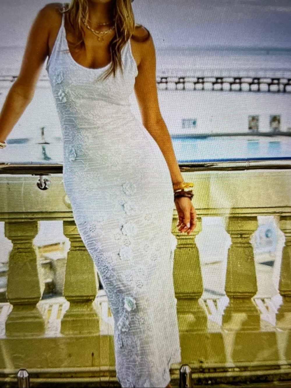 M.   Romantic Pastel Blue Floral Lace Dress